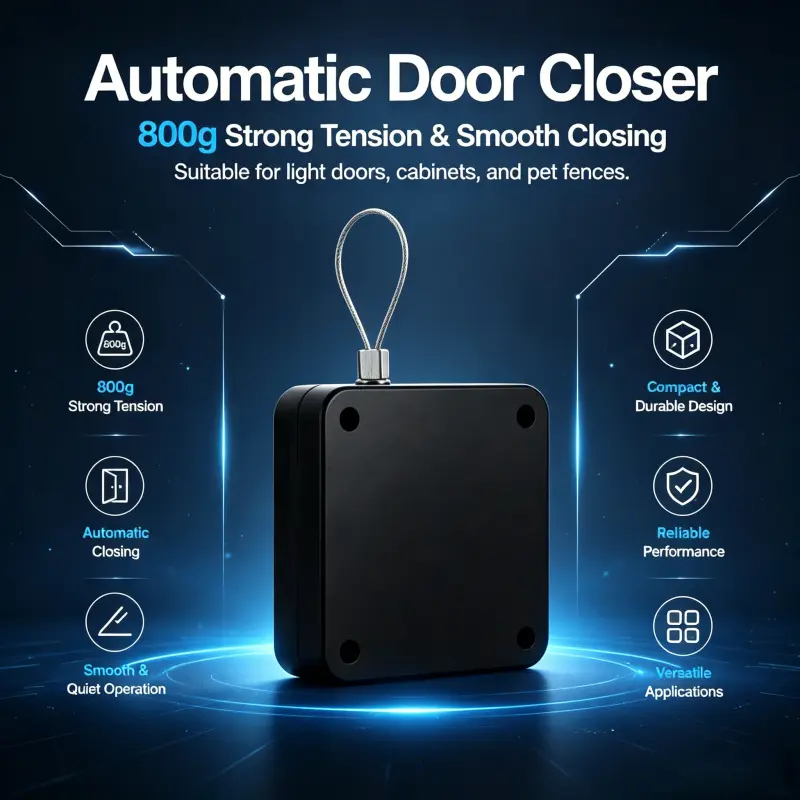 Multi-scene Automatic Door Closer 800g Load Retractable Wire Rope Quiet Smooth Auto Close Device for Cabinets Light Doors Pet Fences