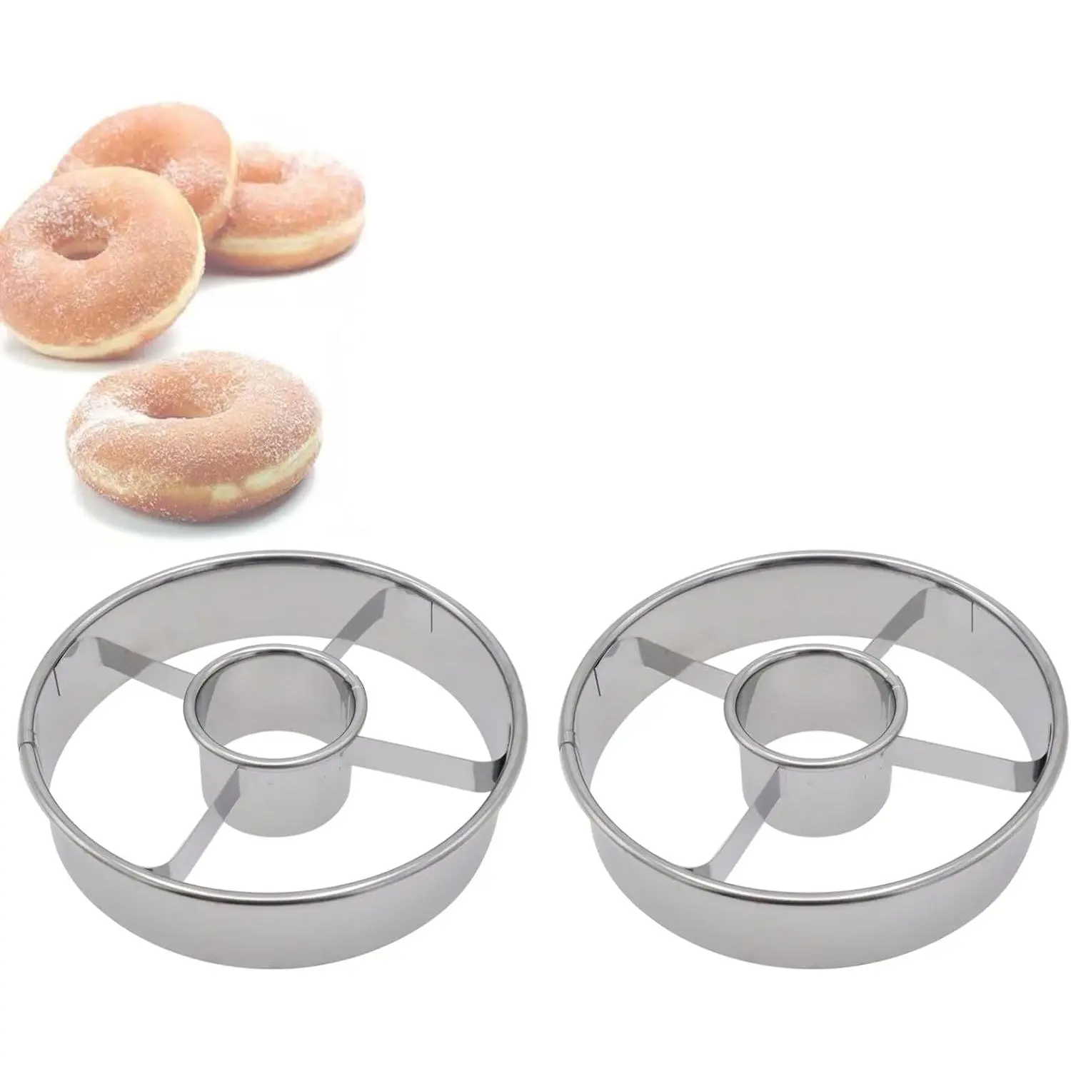 Sturdy Stainless Steel Donut Cutters (2-Pack, 3.86 in) - Classic-Shaped Bakeware Utensils, Professional Kitchen Accessories for Donuts