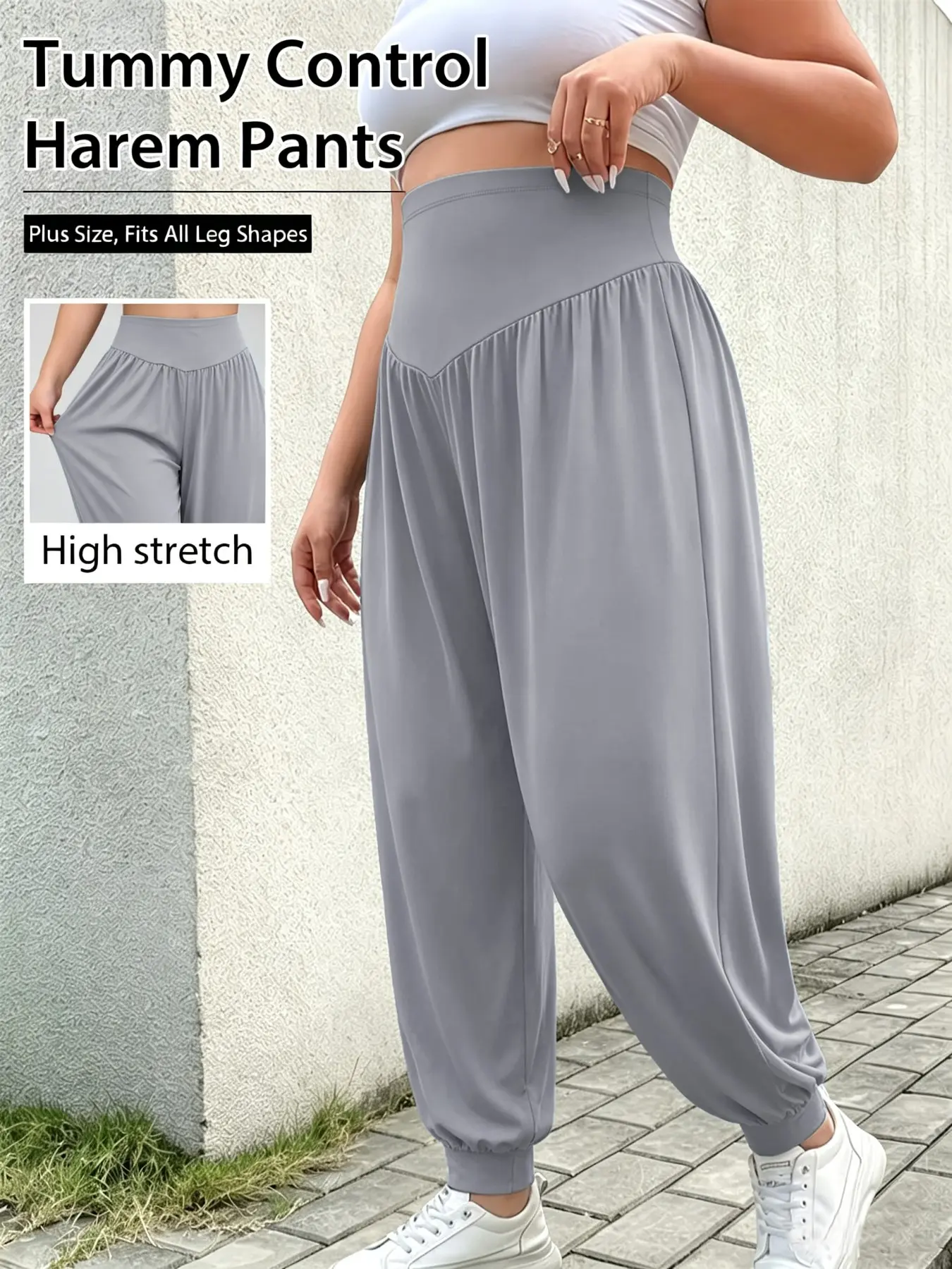 Four-Season High-Waist Running Harem Pants, Narrowed Ankle Design, Abdominal Control, Plus Size Women's Jogging Pants, Loose Yoga Workout Pants, High Waist Activewear