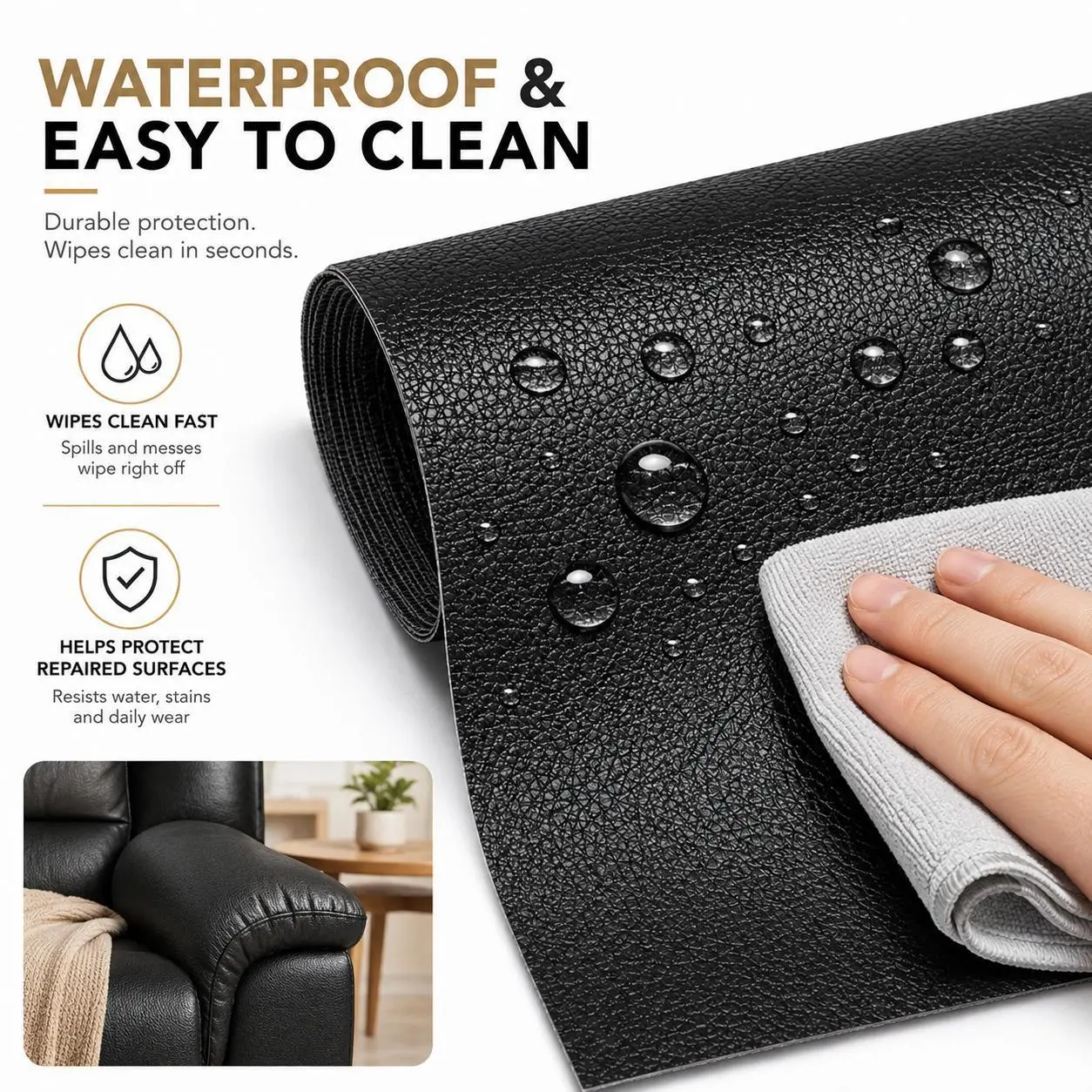 Vinyl Leather Repair Patch, 20x54 in Peel-and-Stick Roll for Furniture Fix, Waterproof for Couch & Car Seats, Indoor Room Decor, Indoor Use