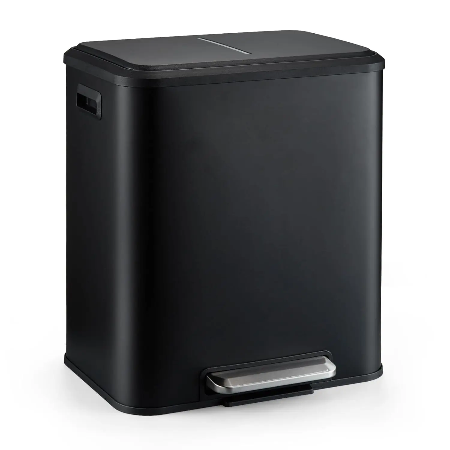 Dual Compartment Stainless Steel Trash Can with Soft-Close Foot Pedal – 30L (2 x 15L) Capacity – Removable Buckets – Commercial Recycling Bin for Kitchen, Office, Public Areas – Black or White