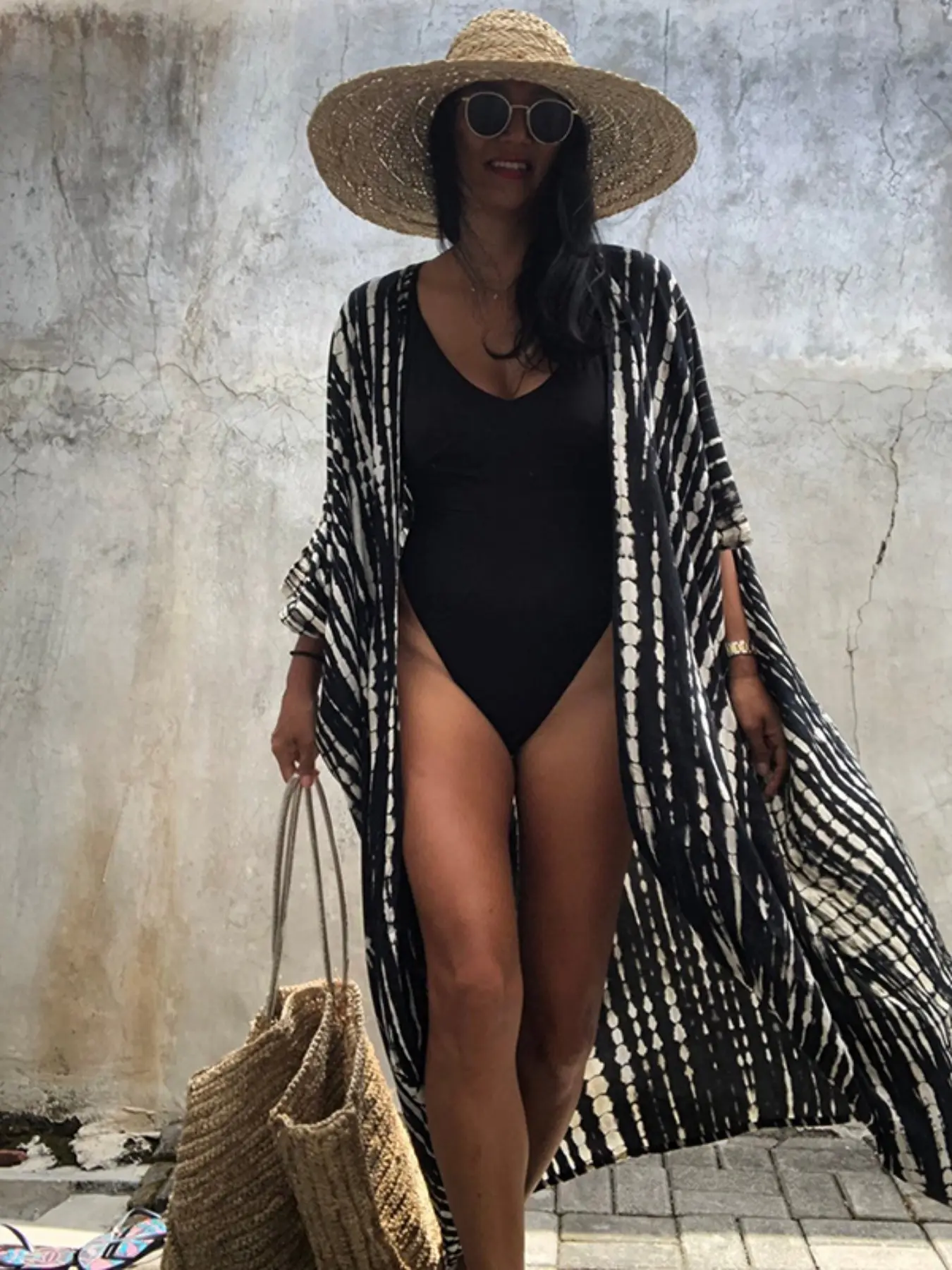 Vacation Style Loose Fit Sun Protection Beach Coat, Beachwear Cover Up, Bikini Cover-Up Swimsuit Outerwear, Swimsuit Cover Ups, Women's Shawl Cardigan, Plus Size