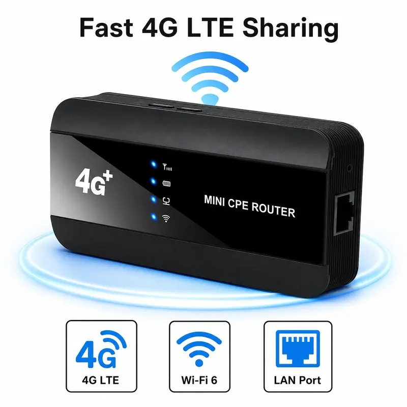 Portable WiFi Hotspot 4G Travel Router, Up to 300Mbps Pocket WiFi with WiFi 6, 3000mAh Battery, SIM Card Slot, LAN Port and Multiple Device Support for Camping Motorhomes Outdoor Work and Vacation