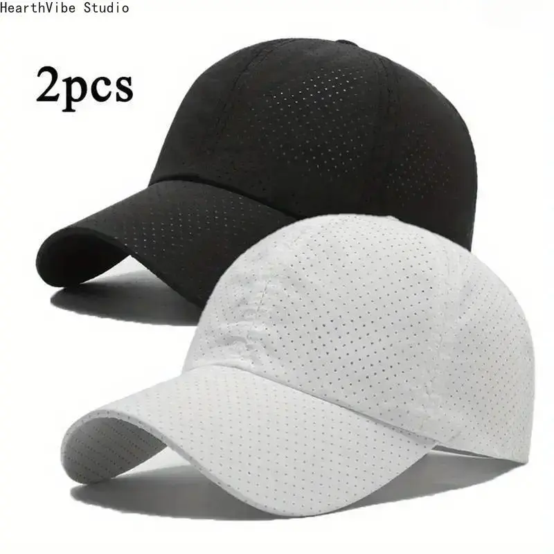 2 Pack Athletic Caps for Men Women, Sporty Full Mesh Baseball Hat Running Cap, Lightweight Quick-Dry Adjustable Cooling Headwear for Outdoor Tennis Gym Workout