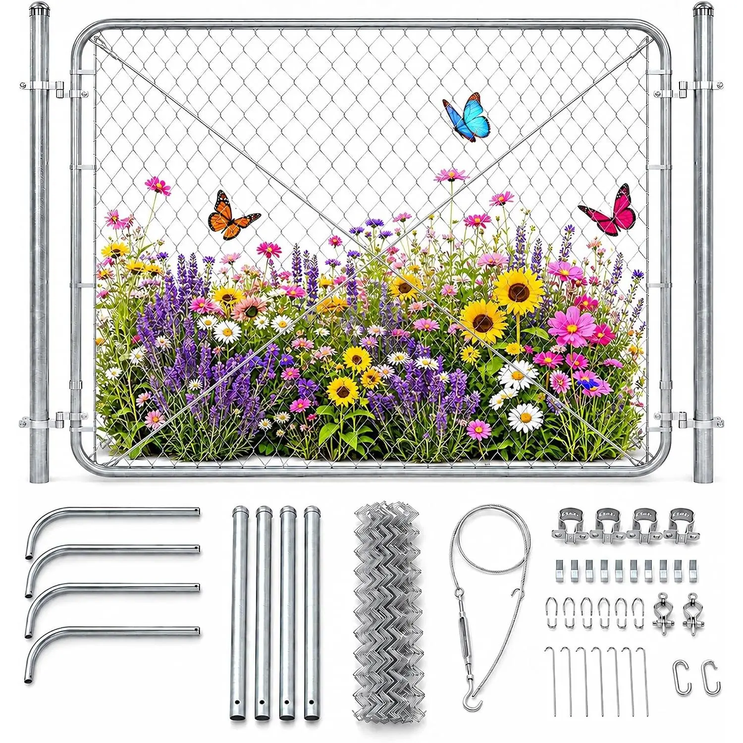 Adjustable Chain Link Fence Gate with 67" Posts 48" H x 24"-72" W, Galvanized Metal Outdoor Yard, Garden & Farm Gate Kit for Backyard, Dog Fence, Chicken Coop & Side Gates