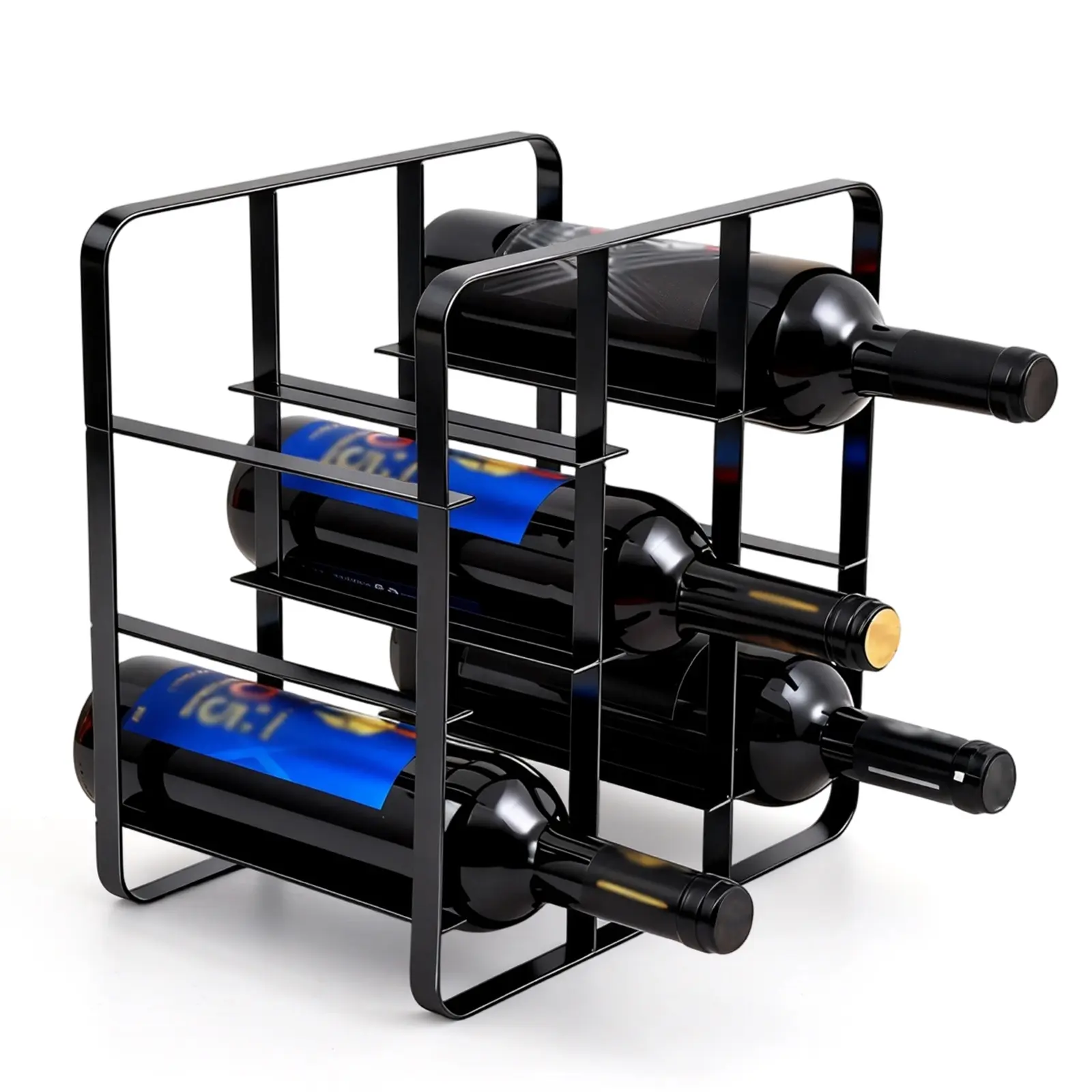 9 Bottle Wine Rack, Freestanding Metal Countertop Wine Bottle Holder, Tabletop Wine Display Rack for Kitchen, Bar, Dining Room & Cabinet, Black