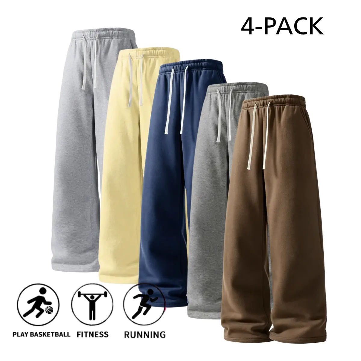 Men's Plus Size 4-Pack Fall & Winter Styles Ultra-Soft Wide-Leg Sweatpants | Breathable athletic pants for basketball, running, and gym (optional 4-pack and 1-pack)
