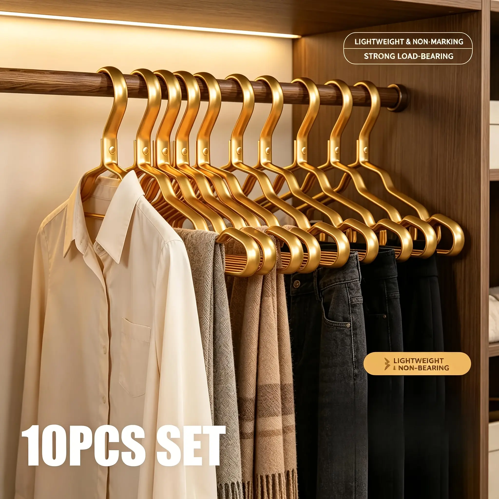 [Aura & Isle] 2026 New Portable Aluminum Hanger Set of 10, Lightweight Non-Marking Organiser, Strong Load-Bearing, Durable Innovative Design for Hanging Clothes, Pants, Hang Clothes