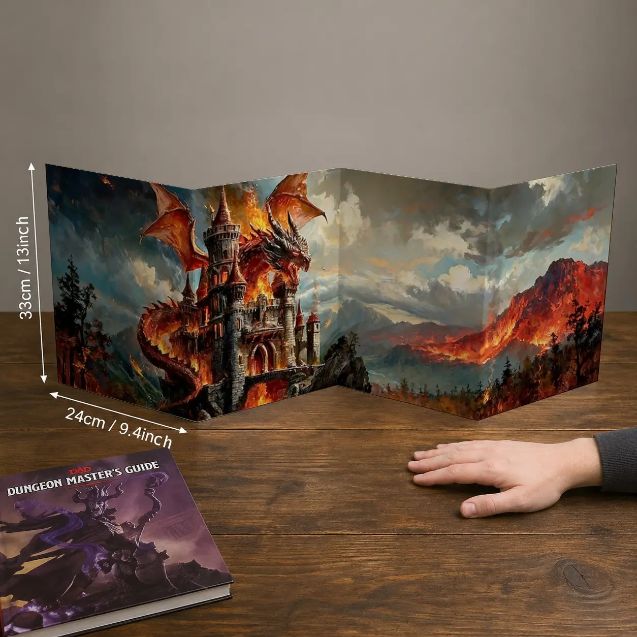 Trpg Tabletop Game Gm Screen, Dragon City Pattern, Foldable Paper Board, A4 Transparent Insert Bag, Ideal for Role-Playing Games