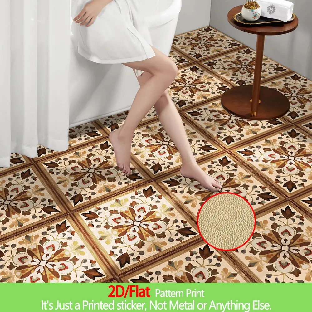 Pack of 10 Self-Adhesive Floor Tiles Measuring 11.81X11.81 Inches - Features Unique Artistic Patterns with a Leather Texture, Made of Thick, Durable PVC for Home Flooring Decoration, Suitable for Kitchens, Bathrooms, Living Rooms