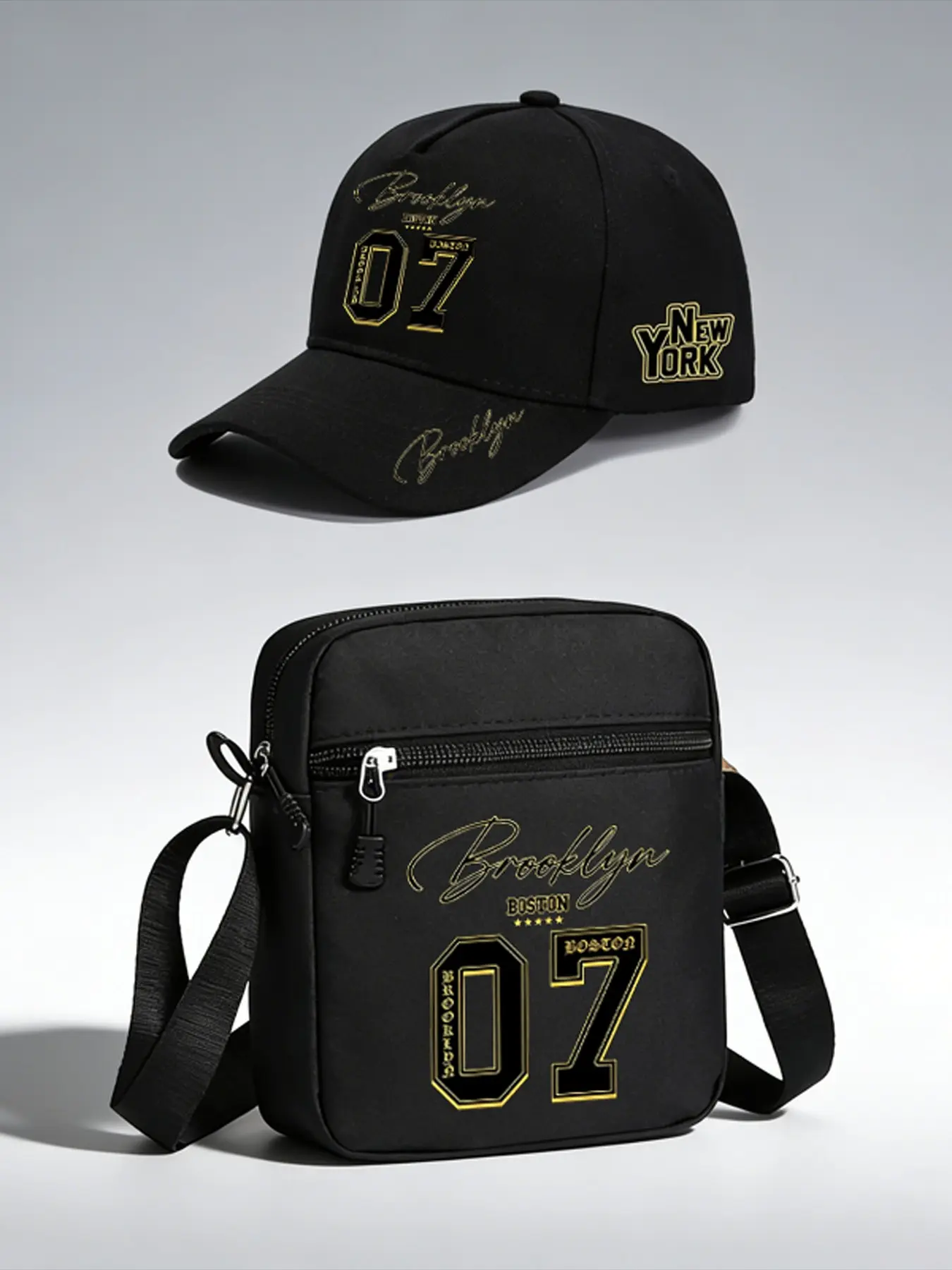 Brooklyn 07 Floral Print Baseball Hat and Crossbody Bag Set, Adjustable Street Fashion Accessories, Ideal for Daily Wear and Gifts
