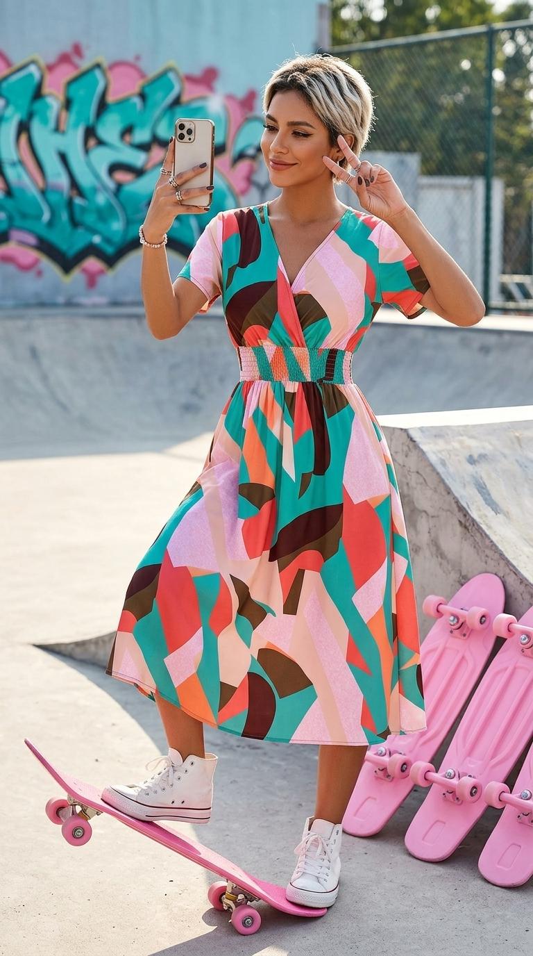 The Coralia Dress |       Midnight Mushroom Medley Summer Floral Print Short Sleeve Dress