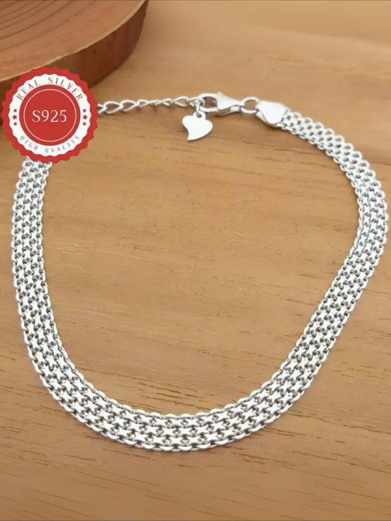 S925 Sterling Silver Wide Chain Bracelet, Cuban Link Bracelet, High Quality Elegant Unique Trendy Chain Bracelet for Men and Women, Elegant Jewelry Bracelet, Bracelet Perfect for Gift Idea, Suitable for All Seasons, Thick Chain Bracelet