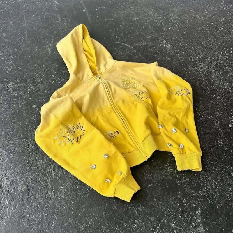 Autumn Winter Hoodies Casual Streetwear Daily Wear Hip Hop High Street Style Rhinestone Embroidery Zipper Sweatshirt Long Sleeve Loose Fit For Men Women Teens Trendy Fashion