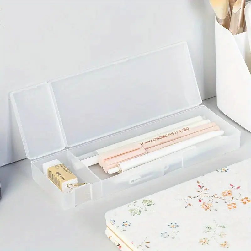 Pencil case, pen holder storage, school office, easy-to-use frosted transparent plastic box, frosted white stationery items