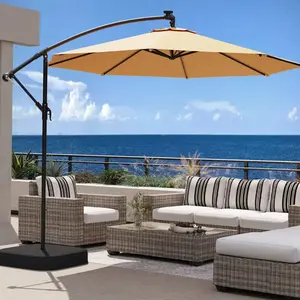10FT Offset Patio Umbrella with Base, Cantilever Outdoor Umbrella with Double Top Canopy, Infinite Tilt & UV Protection for Garden Lawn Pool