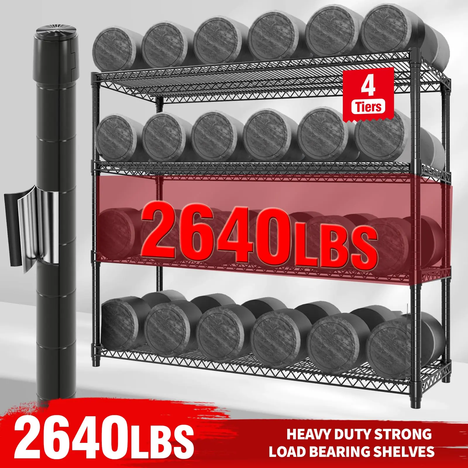 Garvee Heavy-Duty Rolling Wire Shelving Unit, 4Tier Adjustable Metal Storage Rack w/ Wheels, 2640 lb Capacity, 73.8"H x 59"W x 23.9"D, for Garage Pantry Basement Warehouse, Garage Shelving, Storage Shelves, Rolling Utility Shelf, Heavy Duty Garage Storage