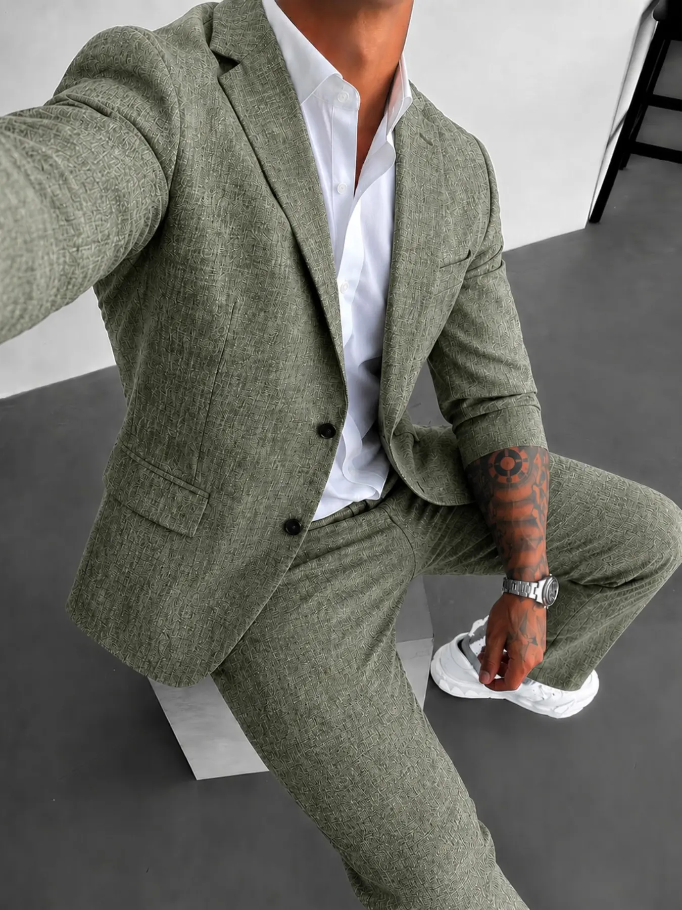 Men's Solid Color Suit Set, Slim Fit Formal Casual Comfy Breathable Business Blazer & Pants for Work Office, Men's Clothing for All Seasons, Menswear