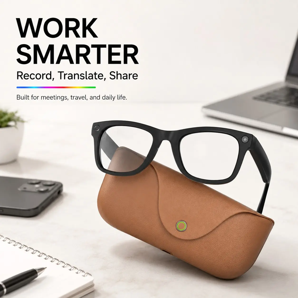 Touch Control Hands-Free Smart Sunglasses, Smart Translation Glasses, Multifunctional Smart Glasses, Ai Translator, Multi-Function Wearable Camera Glasses, Ultra Crisp 3280×2464 Photos, HD Video Capture, Bluetooth Call & Music, IP65 Dustproof Swea