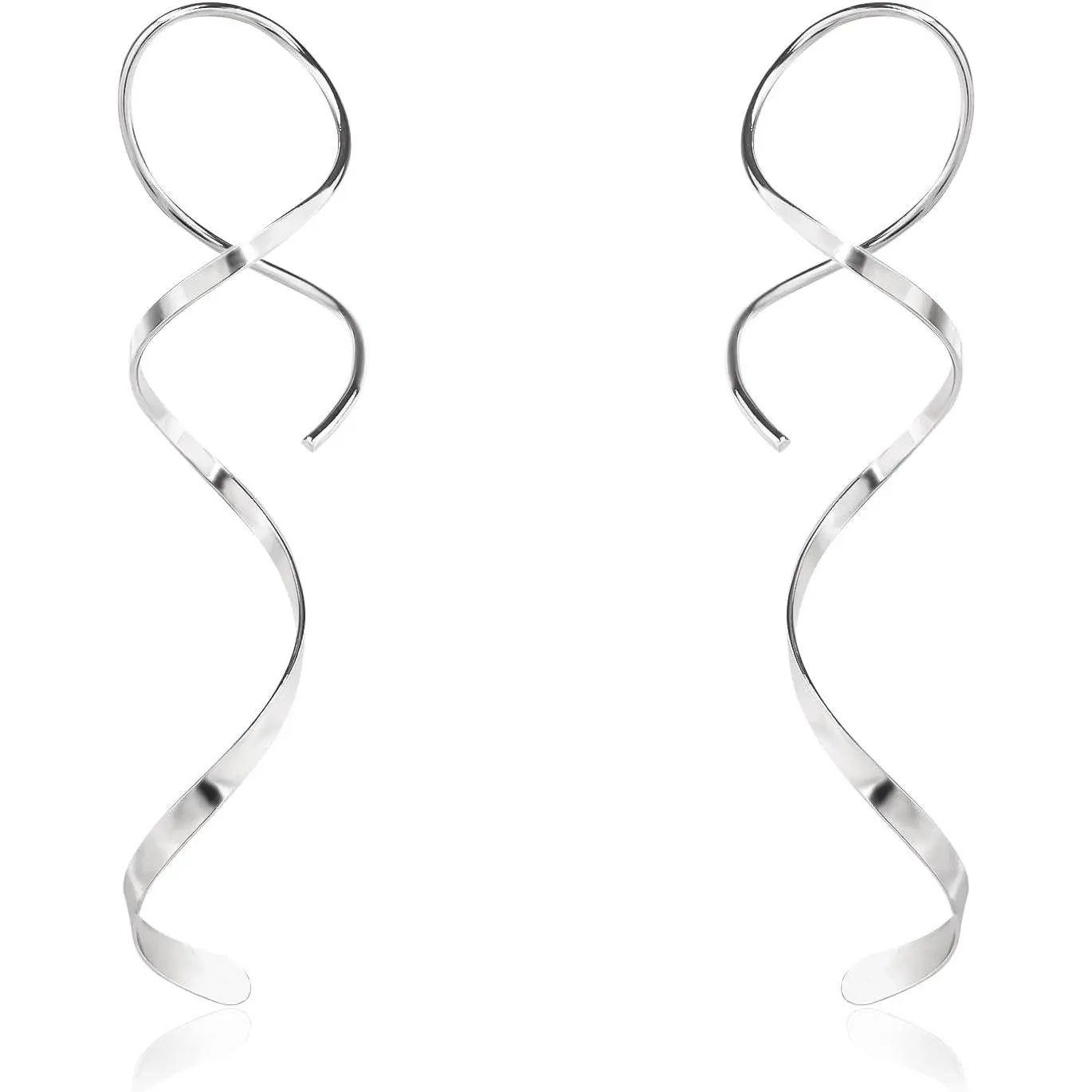 Handmade Spiral Threader Earrings Sterling Silver Hypoallergenic Twisted Pull Through Drop Dangle Earrings for Women - Silver & Gold