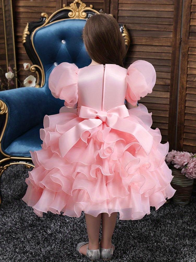 Girls Sparkling Sequin Princess Dress Puff Sleeves Halloween Christmas Dance Performances Formal Dresses for Youngsters Stage Performance Skirt with Positioning Holes