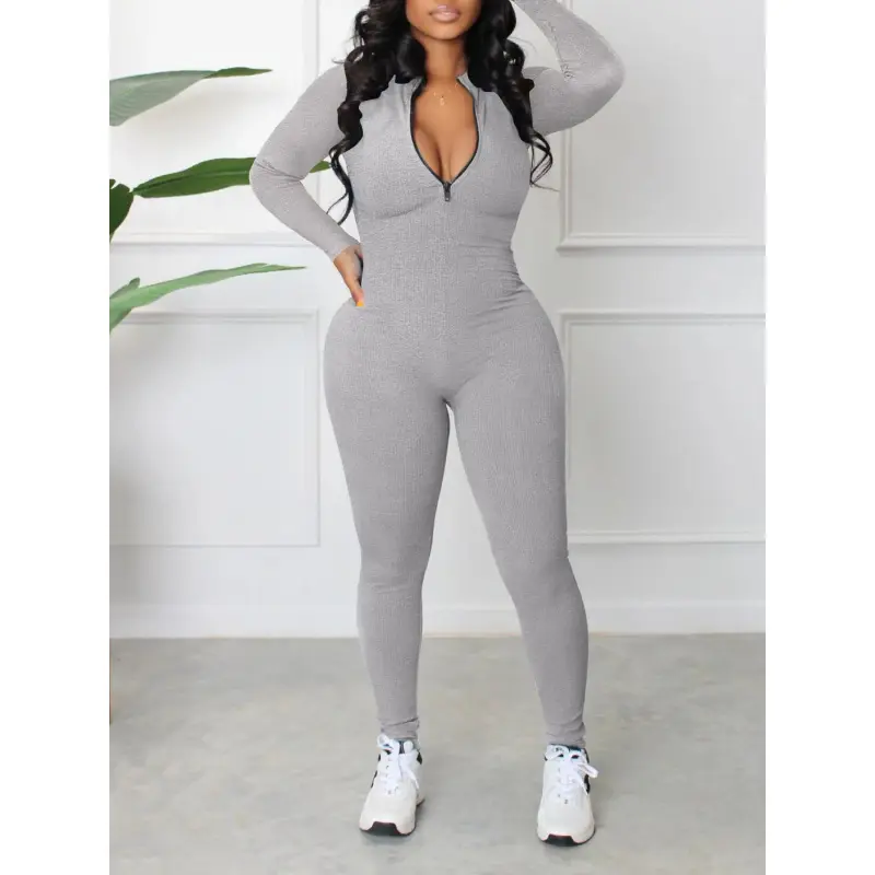 Women's Sporty Zipper Jumpsuit, Workout Jumpsuit, M3112 New Arrival European Style, Comfortable One-Piece, Ideal for Active Wear & Casual Use, Sporty Comfy Jumpsuit, Sports Jumpsuits, Tight Fitting Jumpsuit