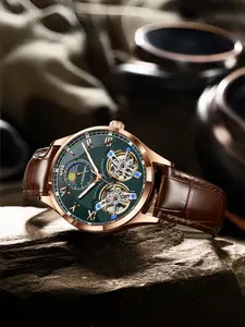 CAREKISO men's high-end mechanical men's watch simple, atmospheric, versatile temperament watch waterproof night light watch+box leather strap men's business formal watch