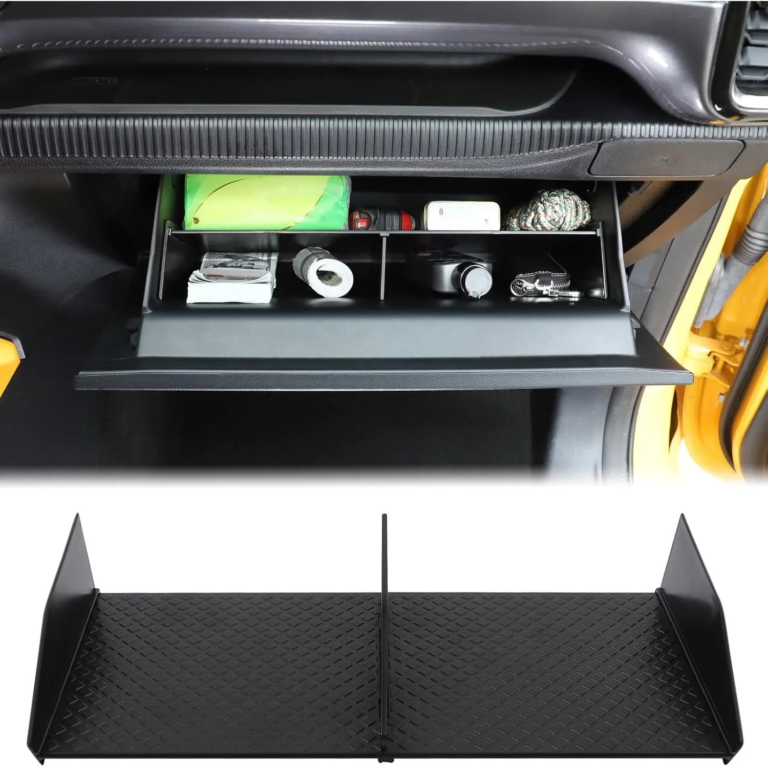 Ford Ranger 2023-2026 Vehicle-Specific Fit Glove Box Divider Set, ABS Plastic 3-Compartment Center Console Insert, Plug-and-Play Car Stowing & Tidying Organizer with 24-Month Warranty
