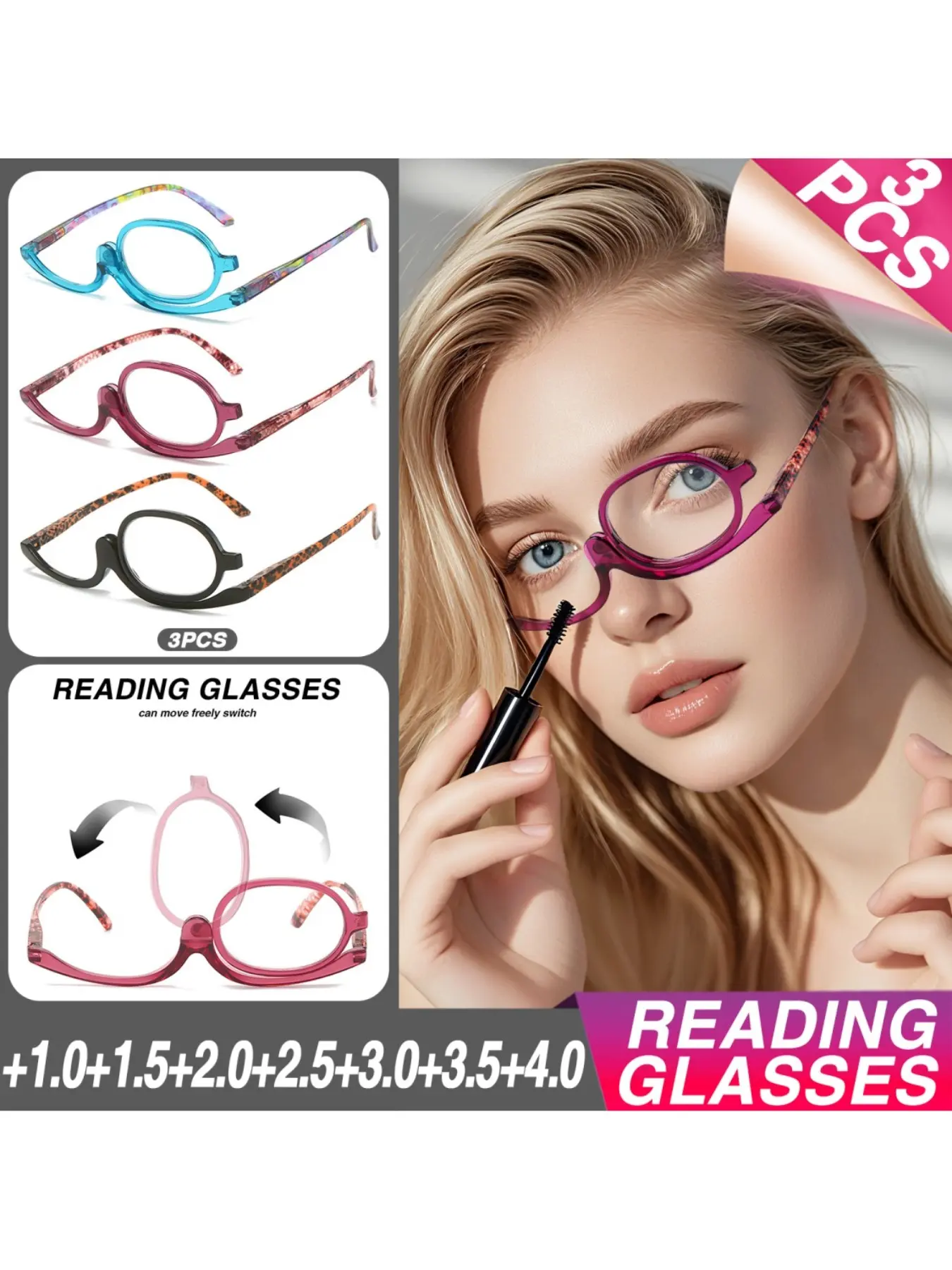 3 Pairs Unisex Reading Glasses, Single Frame Design, Spring Temple Fit, Ideal for Makeup & Reading, Comfortable Old Eyeglasses
