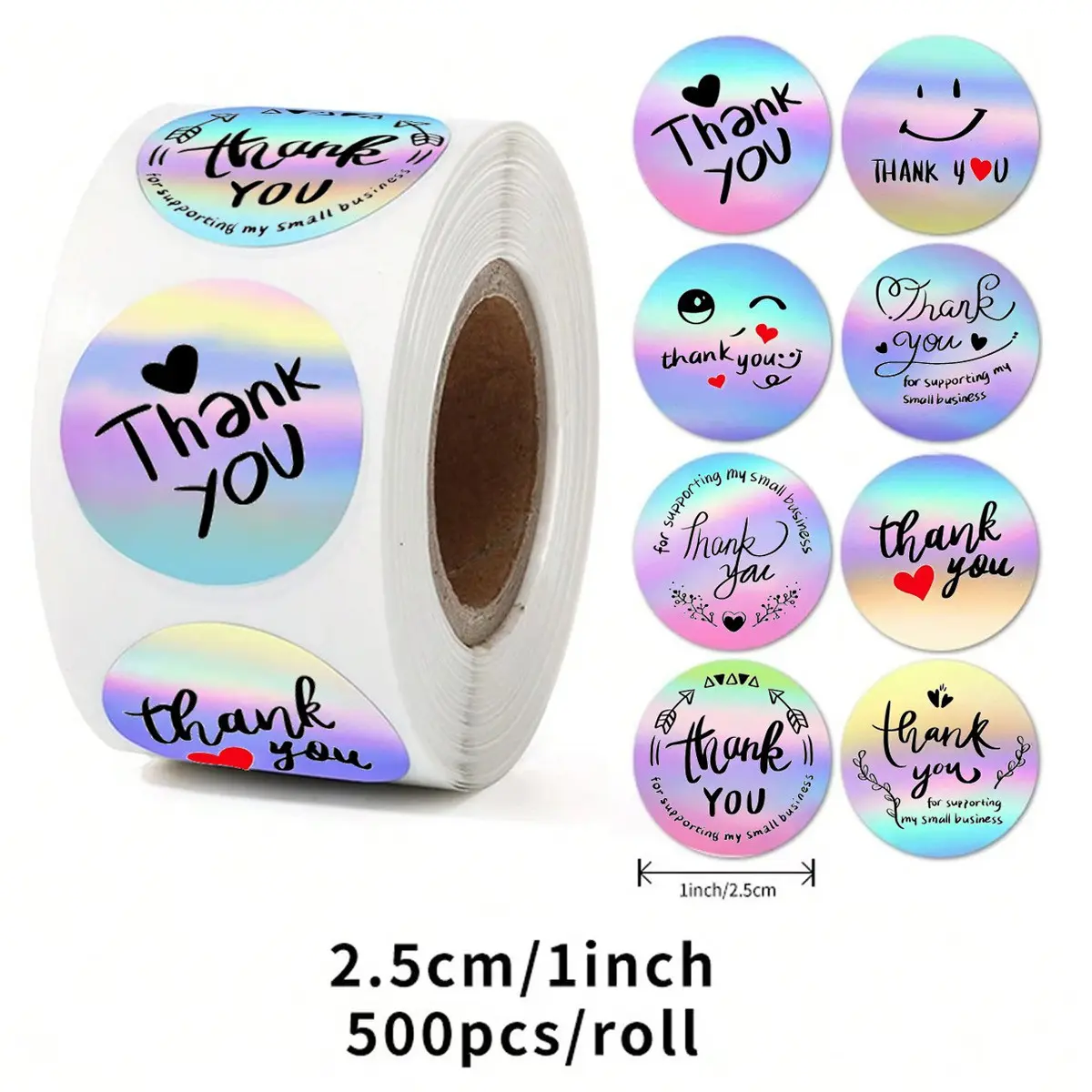 500pcs Round Thank You Vinyl Stickers Roll, Circle Stickers, Self Adhesive Gift Sealing Labels, Wedding Birthday Graduation Bridesmaid Easter Gift Packaging Includes Labels