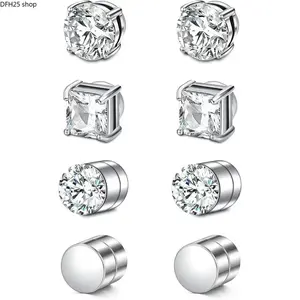 Cubic Zirconia Stud Earring Set for Women and Men, Silver Tone Ear Jewelry with Sparkling Design for Daily Wear and Styling