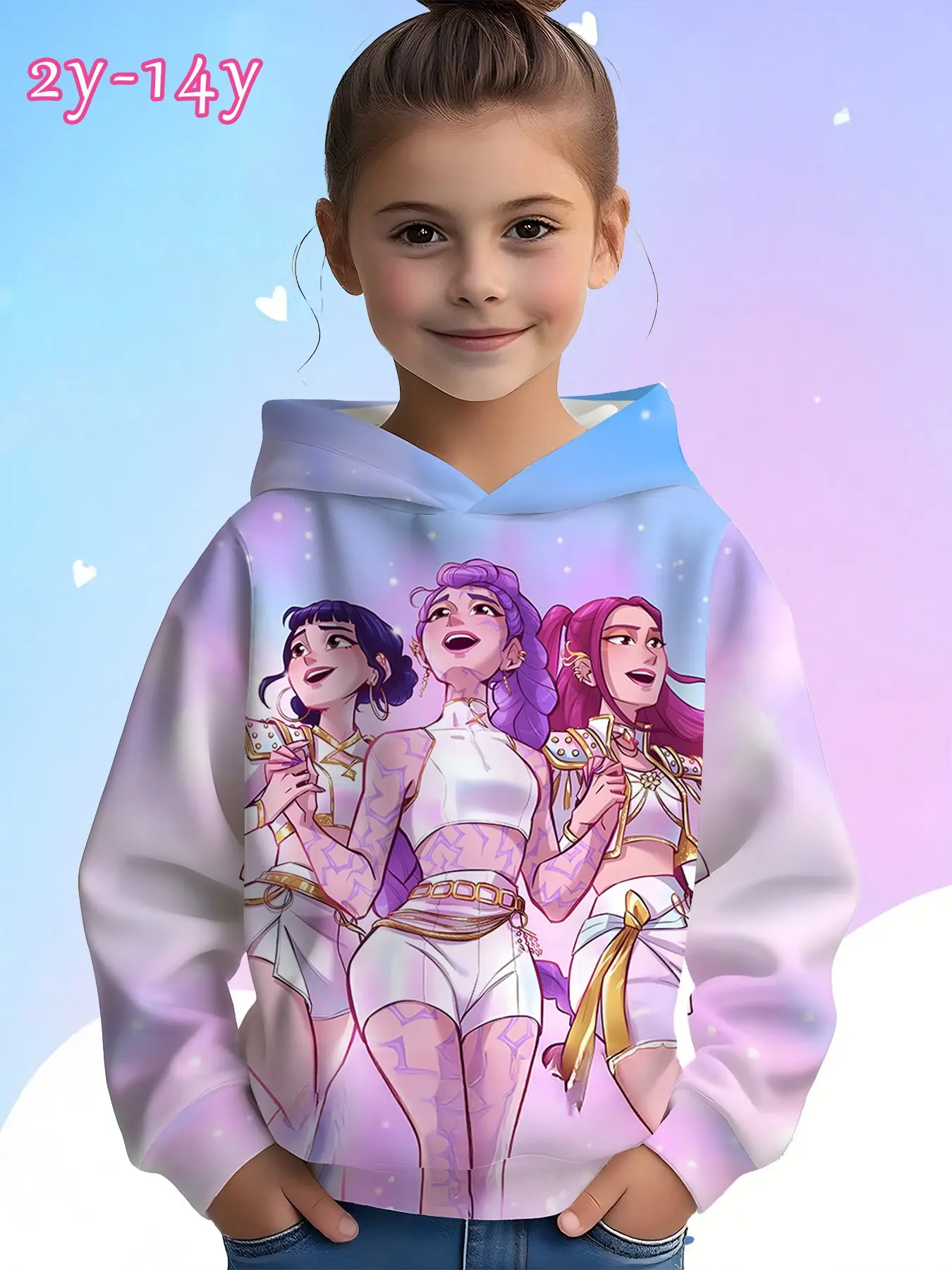 Light Blue Starlight Choir Girls Hoodie, 3D Full Print, Loose Fit, Fall & Winter, Kids' Daily Wear, Ip Fan Gift, Ages 2-14, Printed Hoodie, Youth Hoodie, Cozy Hoodie