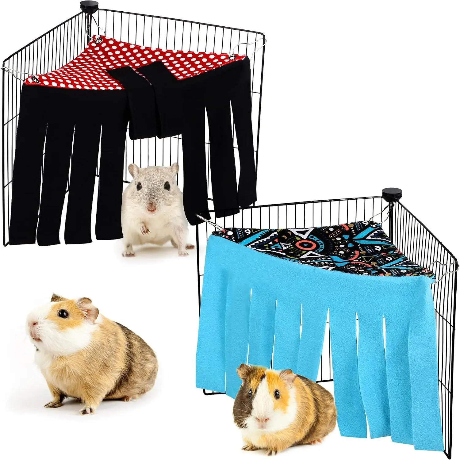 2 count Guinea Pig Hideout Hideaway Corner Fleece Toys Cage Accessories Cute Ferret Hammock for Ferrets Chinchillas Hedgehogs Small Pets(Dots )