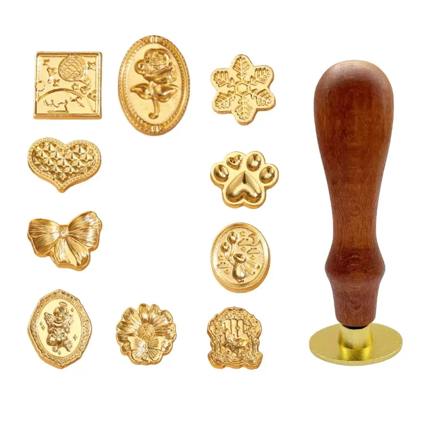 11-Piece Vintage Wax Seal Stamp Set, Includes 10 Stamps and 1 Wooden Handle, Perfect for Wedding Invitations, Cards, Envelopes, Crafts