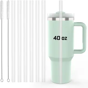 For Cup Stanley Replacement Straw with 2 Cleaning Brushes, 6 Pack Stanley Straws for 40 oz Tumbler, 40 oz Tumbler Accessories, Reusable BPA-Free Plastic