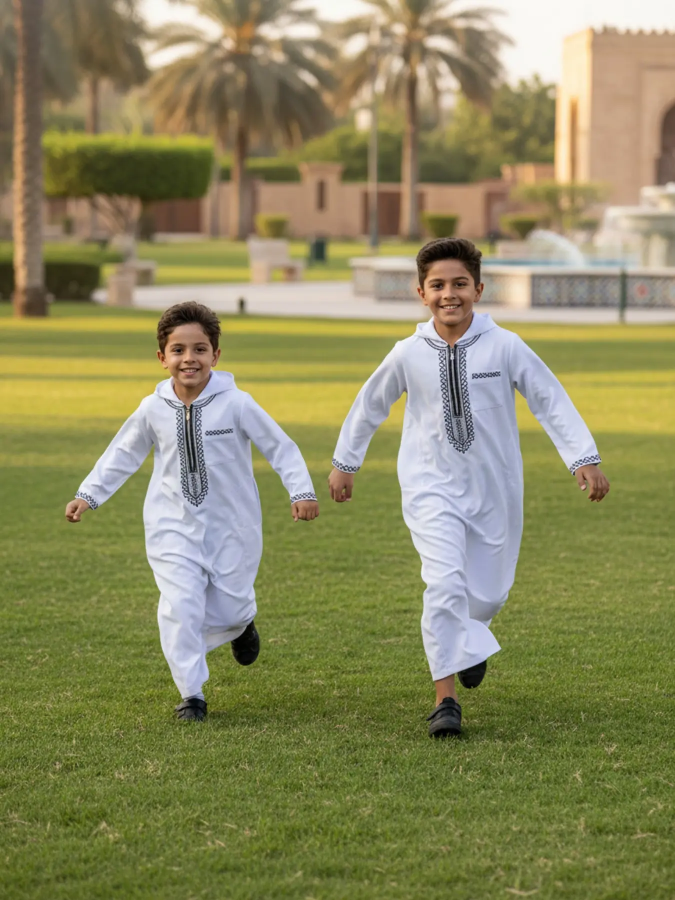 1 PS Moroccan Casual Modest Hooded Embroidered Zipper Boy Thobe, Side Pockets, Suitable for 8-12 Year Old Boys, Daily Wear, Formal Occasions, Ramadan, Eid