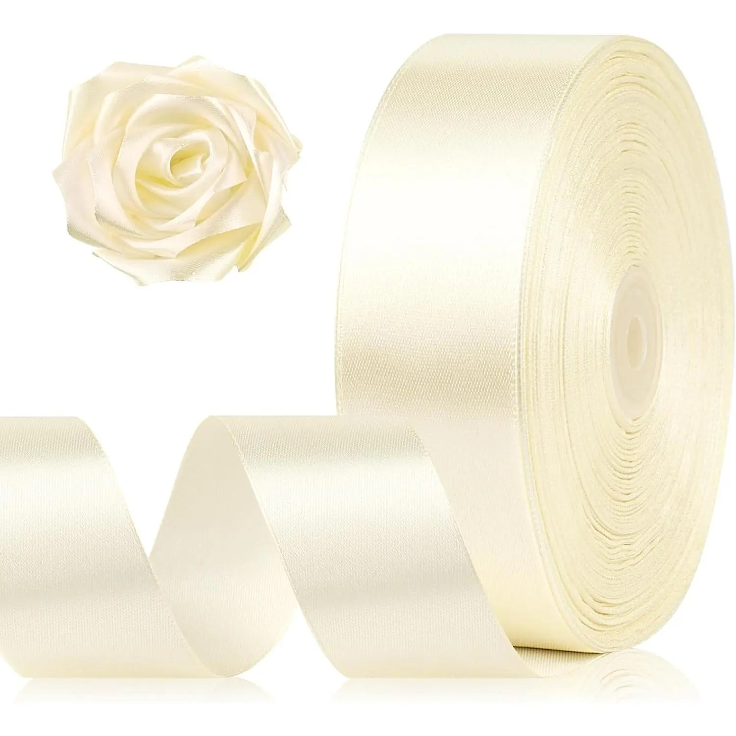 1-1/2 Inch 100 Yards Ivory Satin Ribbon, Solid Fabric Ribbon Roll for Flower Bouquet, Gift Wrapping, Roses Making, Handmade Crafts