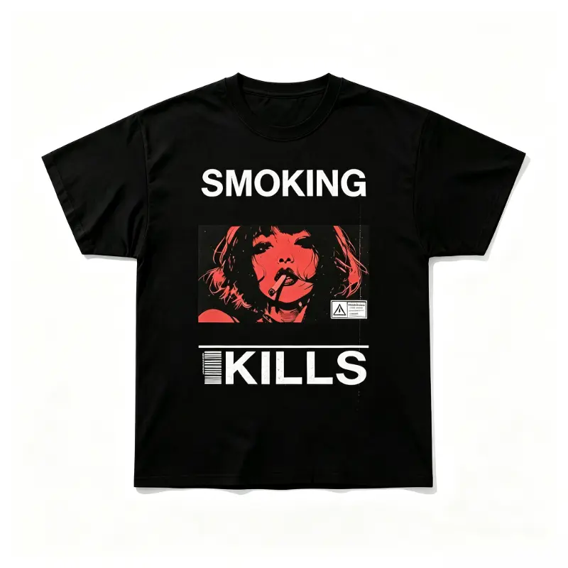 Smoking Kills Retro Manga Style Graphic T-Shirt, Cotton Tee
