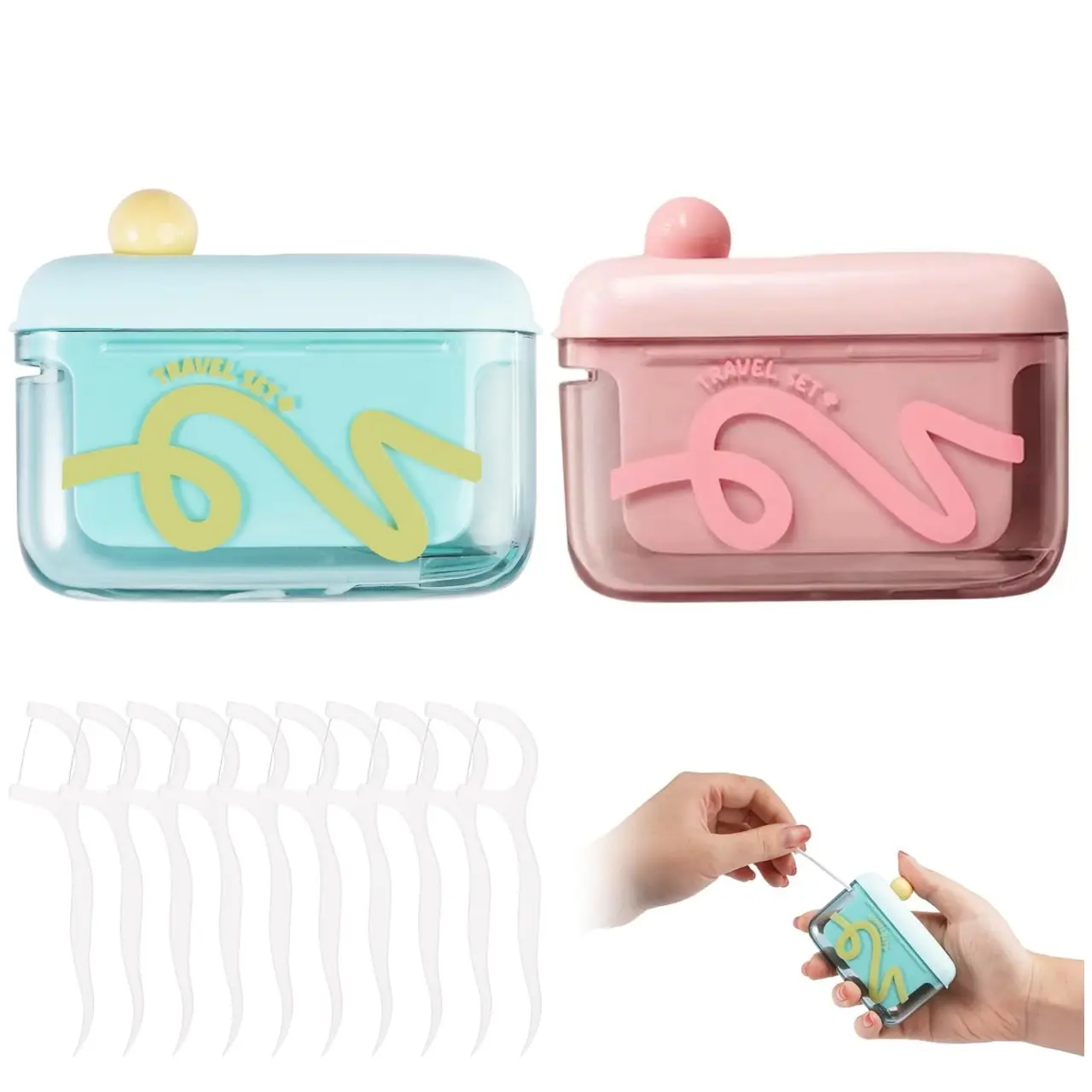 Portable Automatic Pop-Up Floss Pick Dispenser – One-Button Press, Refillable Travel-sized Storage Case with 10Pcs Dental Floss, Cute Oral Care Kit for Home, Office, Restaurants & On-the-Go, Traveling Accessory, Oral Hygiene Tools
