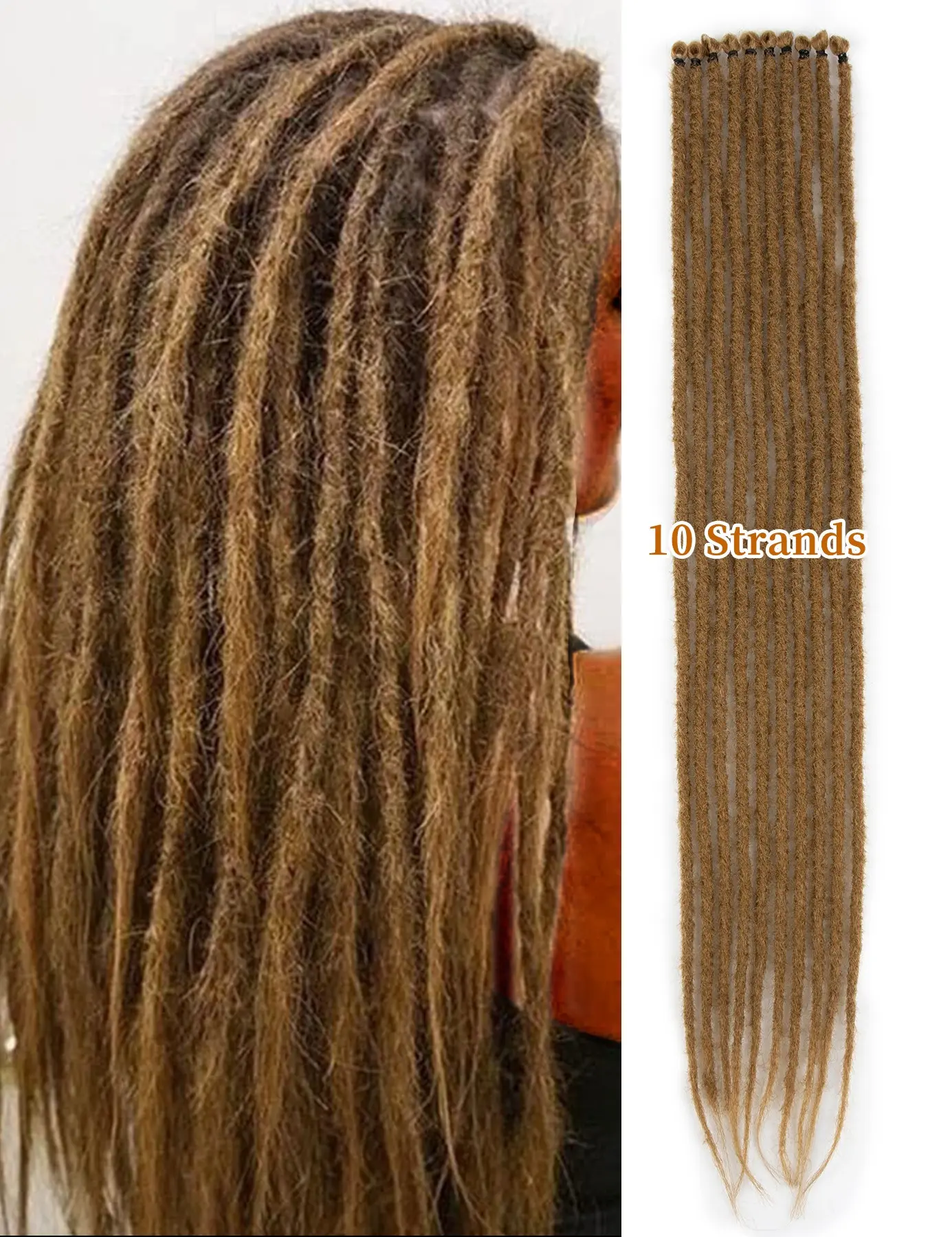 24 Inch Synthetic Faux Locs Dreadlock Extensions 10 Strands Boho Hippie Single Ended Dreads Ombre Blonde 0.6 cm Width Loc Extensions Reggae Style Crochet Hair for Women Christmas New Year Carnival Music Festival
