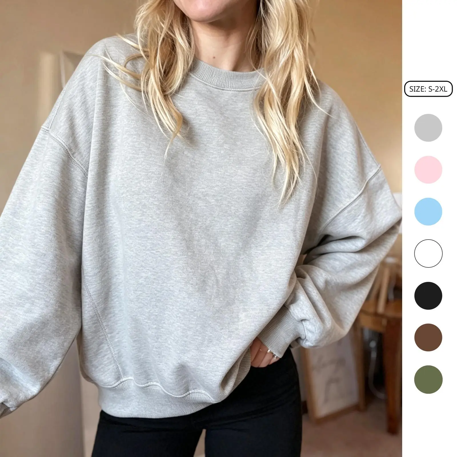 Imily Bela Women's Long Sleeve Round Neck Cropped Sweatshirts Loose Pullover