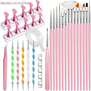 Professional DIY Nail Art Brush Set, Includes Painting Brushes/Dotting Tools/Magnetic Nail Stands/Double-Sided Tape/Tweezers/Brush Holders, DIY Nail Art Painting Tools | Recommended by Nail Artists