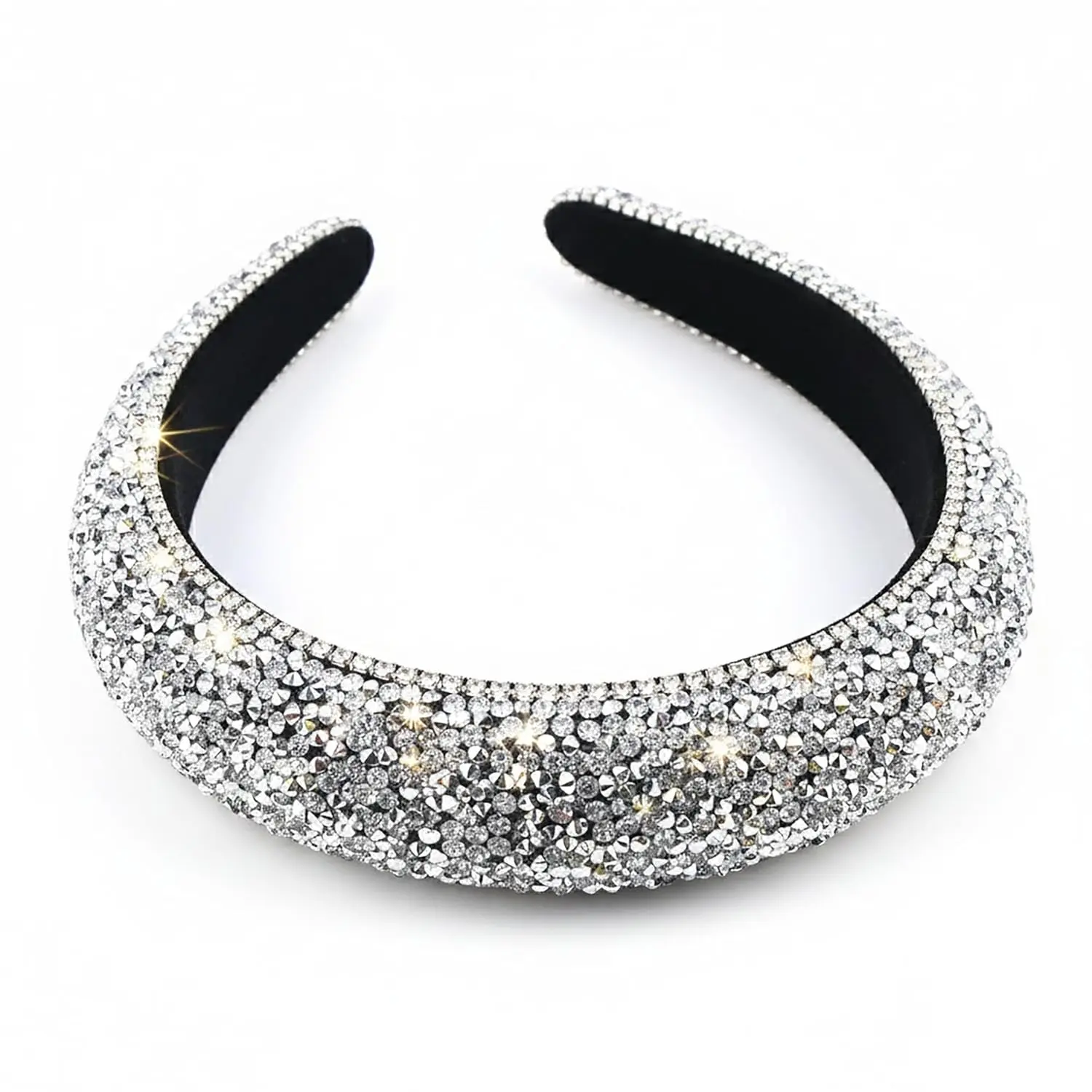 Baroque Rhinestone Crystal Headband for Women, Glamorous Wide Silver Padded Velvet Hair Accessory for Party, Wedding & Birthday, Bling Crystal, Hair Hoop Accessories, Headbands, Party Wear, Female Headband