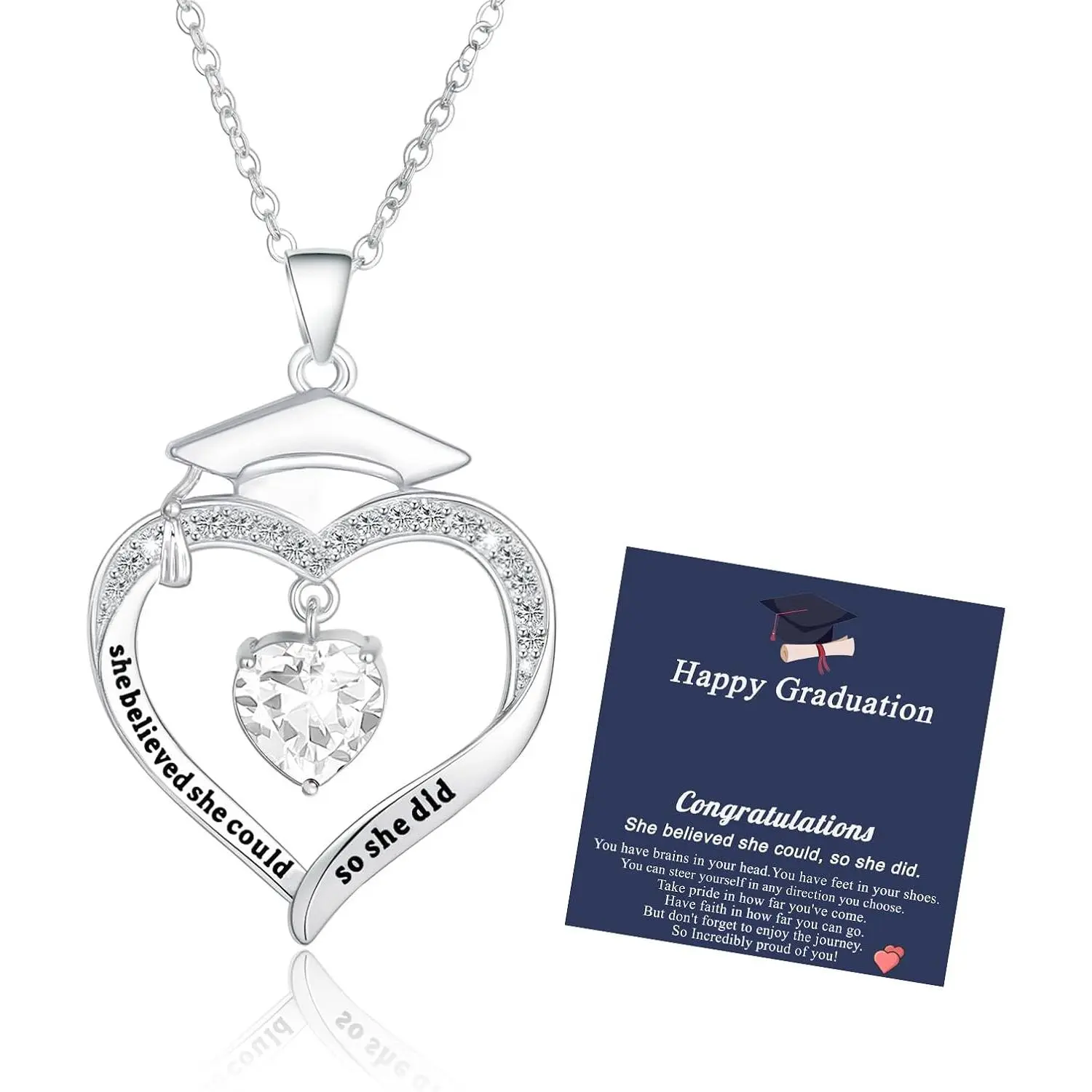 Graduation Gifts Birthstone CZ Heart Graduation Cap Necklace Gifts | Graduation Gifts 2026 Birthstone CZ Heart Graduation Cap Pendant Necklace Class of 2026 College Graduation Friendship Gifts
