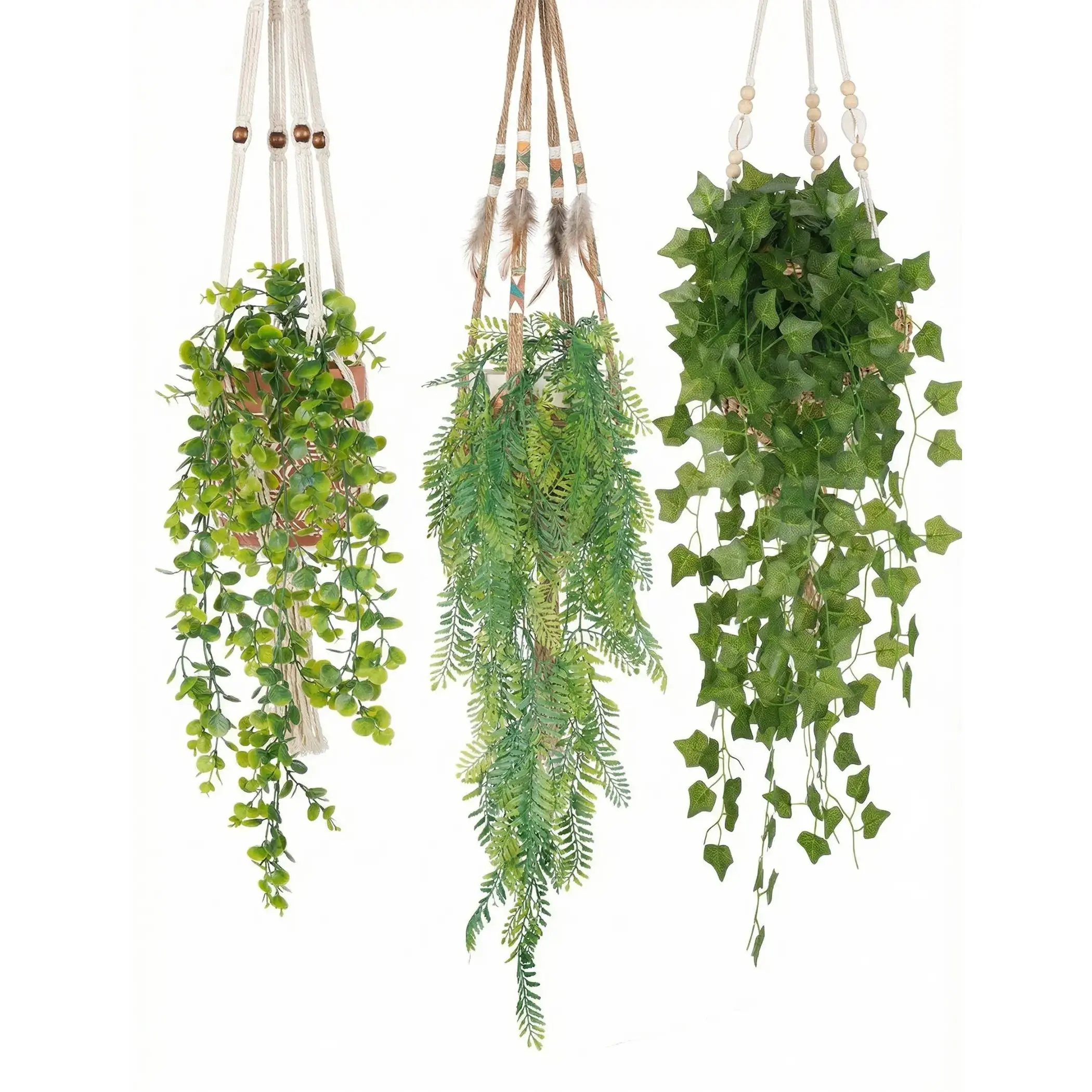 8-Pack Artificial Hanging Plants, Fake Plant Hanger Indoor Outdoor Decor with 6 Ivy 1 Eucalyptus 1 Fork Fern Vines, Water-Resistant Faux Hanging Plant for Ceiling Wall Patio Garden Home Decor
