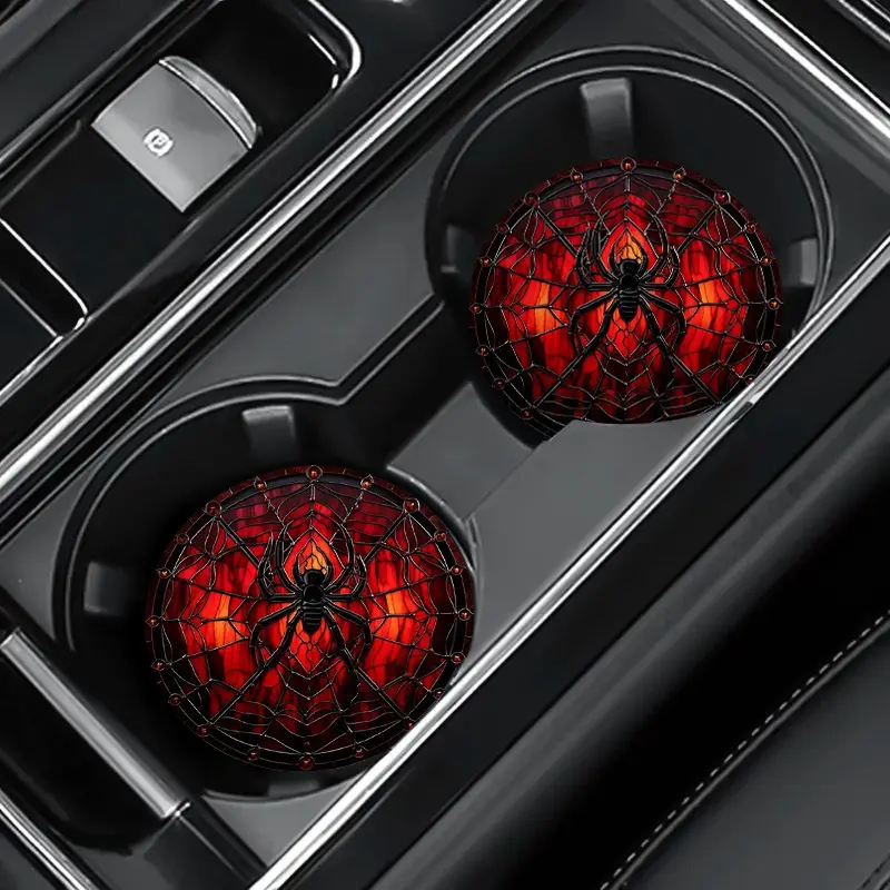 2pcs Set Spider Coasters - Red & Black, Decorative Coaster, Anti-Slip & Heat-Resistant for Dining, Cars, Bars & Office Decor, Hot Dish Coasters