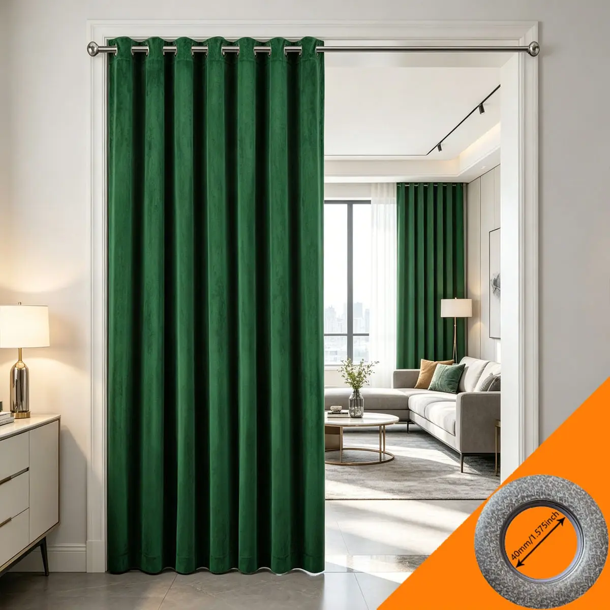 1pcs Emerald Velvet Perforated Light Blocking Divider Curtain, Retro Tropical Minimalist Style, High-Temp Shaped Durable Fabric, Multiple Colors Available, Light Blocking Curtains