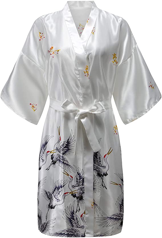 Silk Satin Wedding Bride Bridesmaid Robe Floral Bathrobe Short Kimono Robe Night Robe Bath Robe Fashion Dressing Gown For Women