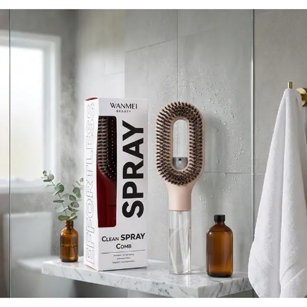 Travel Size Curly Hair Curl Refresh Wet-Dry Brush with Water Sprayer - Hydrating, Compact, Anti-Tangle Tool for Detangling, Frizz Control (Khaki/Black)