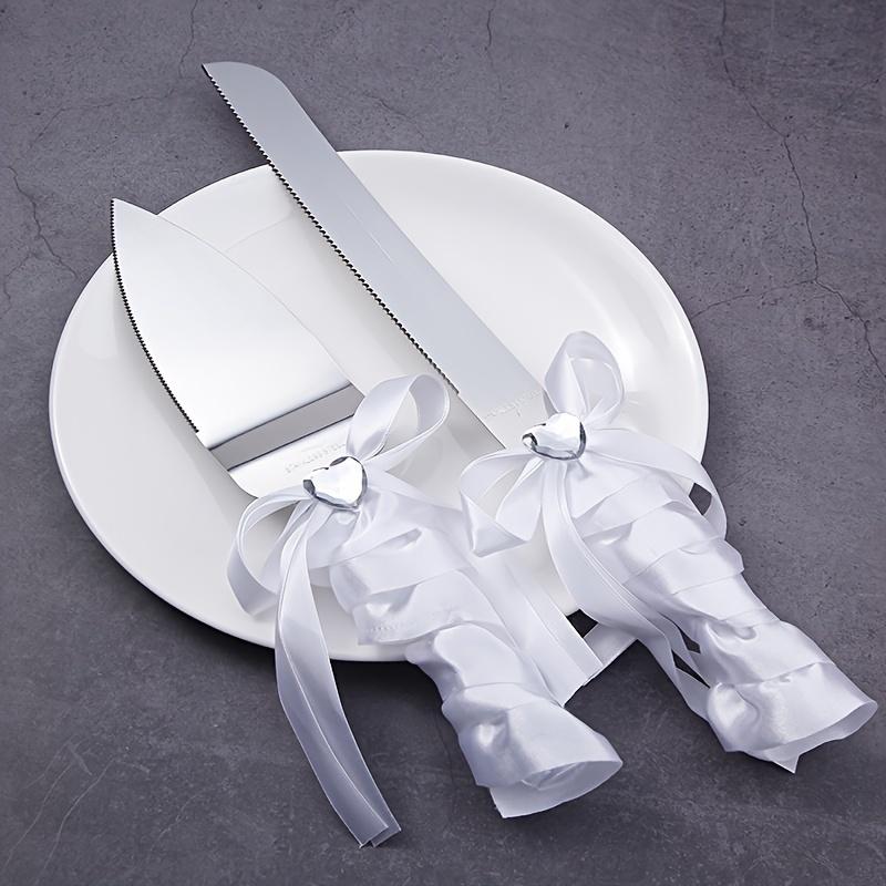 For Weddings, Anniversaries & Valentine's Day, Cake Cutting & Spreading Solution, 2 Pcs Pearl Cake Knife & Spatula Set, Rose Bow Handle, Effortlessly Create Romantic Wedding Ceremony, Wedding Cake Tools